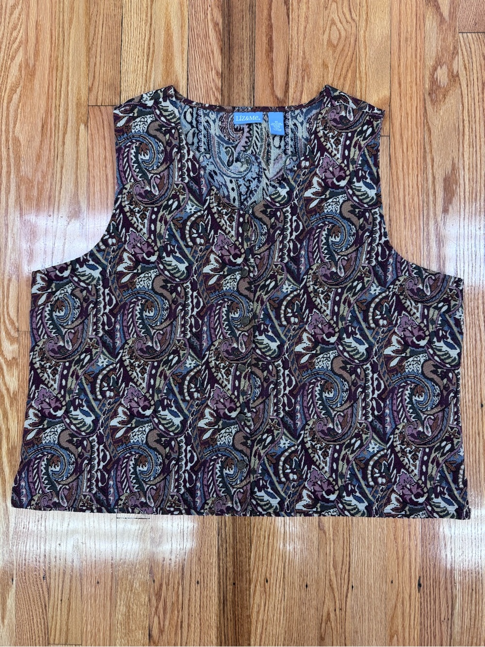 Liz & Me Multicolor Paisley Textured Jacquard Tapestry Button Down Vest Granny